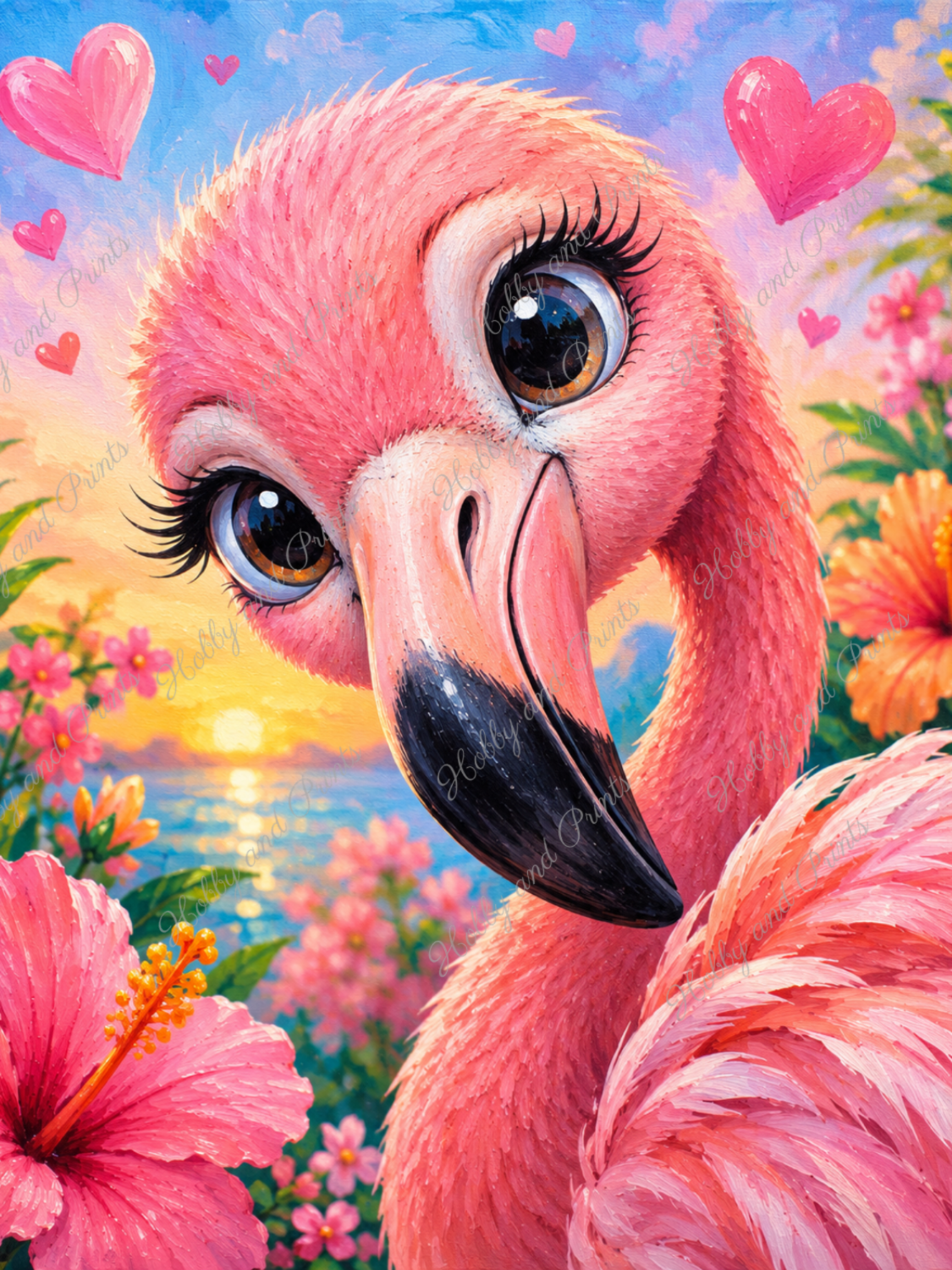Pinker Flamingo mit Blumen