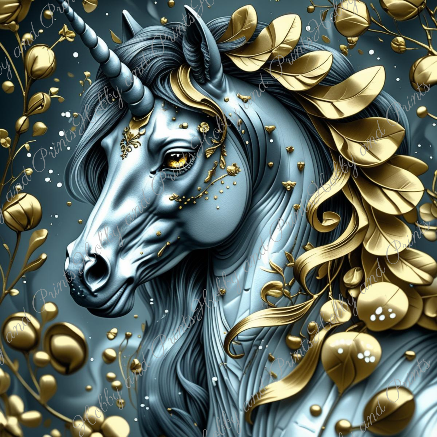 Majestätisches Einhorn Übbe mit goldenen Akzenten