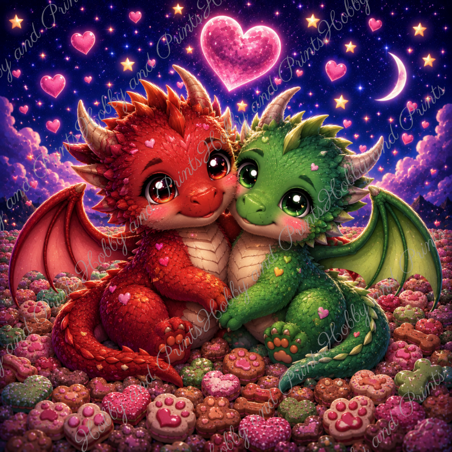Roter & Grüner Drache mit Herzen