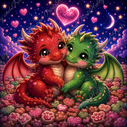 Roter & Grüner Drache mit Herzen