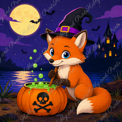 Halloween Fuchs mit Hexenhut