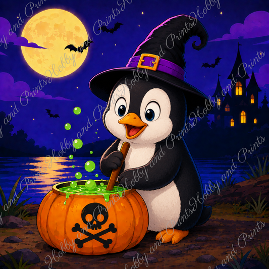 Halloween Pinguin mit Hexenhut
