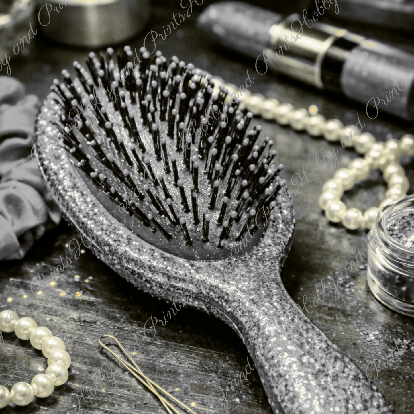 Silberne Glitzer Haarbürste – Luxus Beauty Glamour