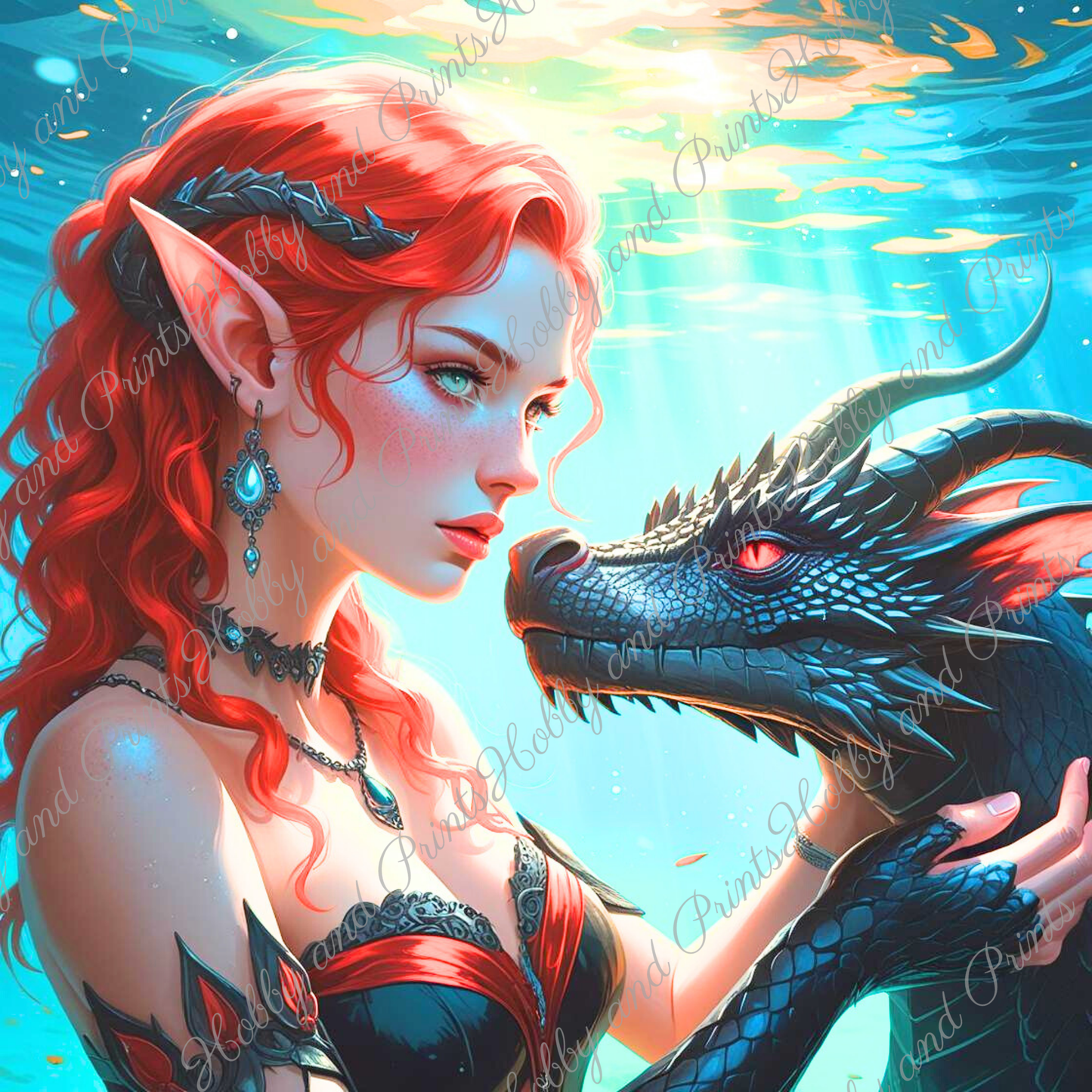 Wassernixe mit Drachen