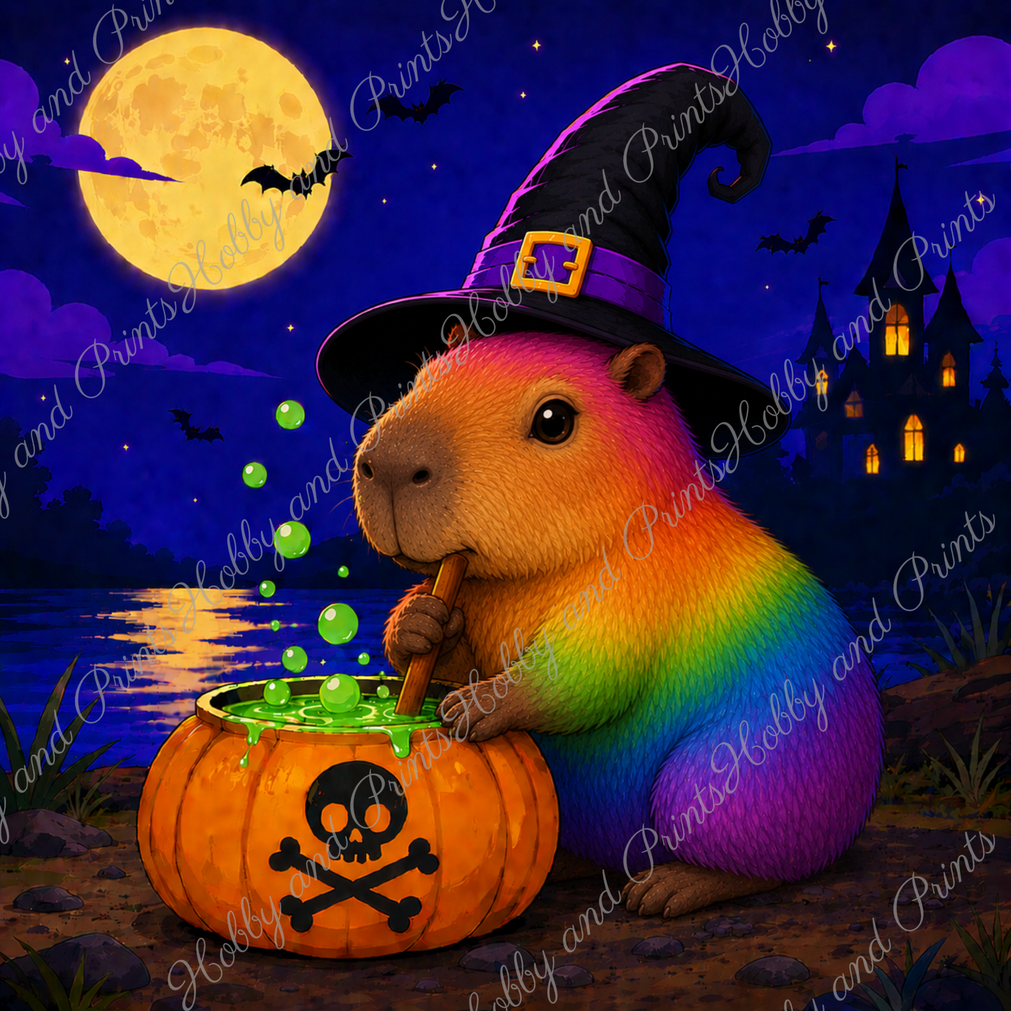 Halloween Capybara mit Hexenhut