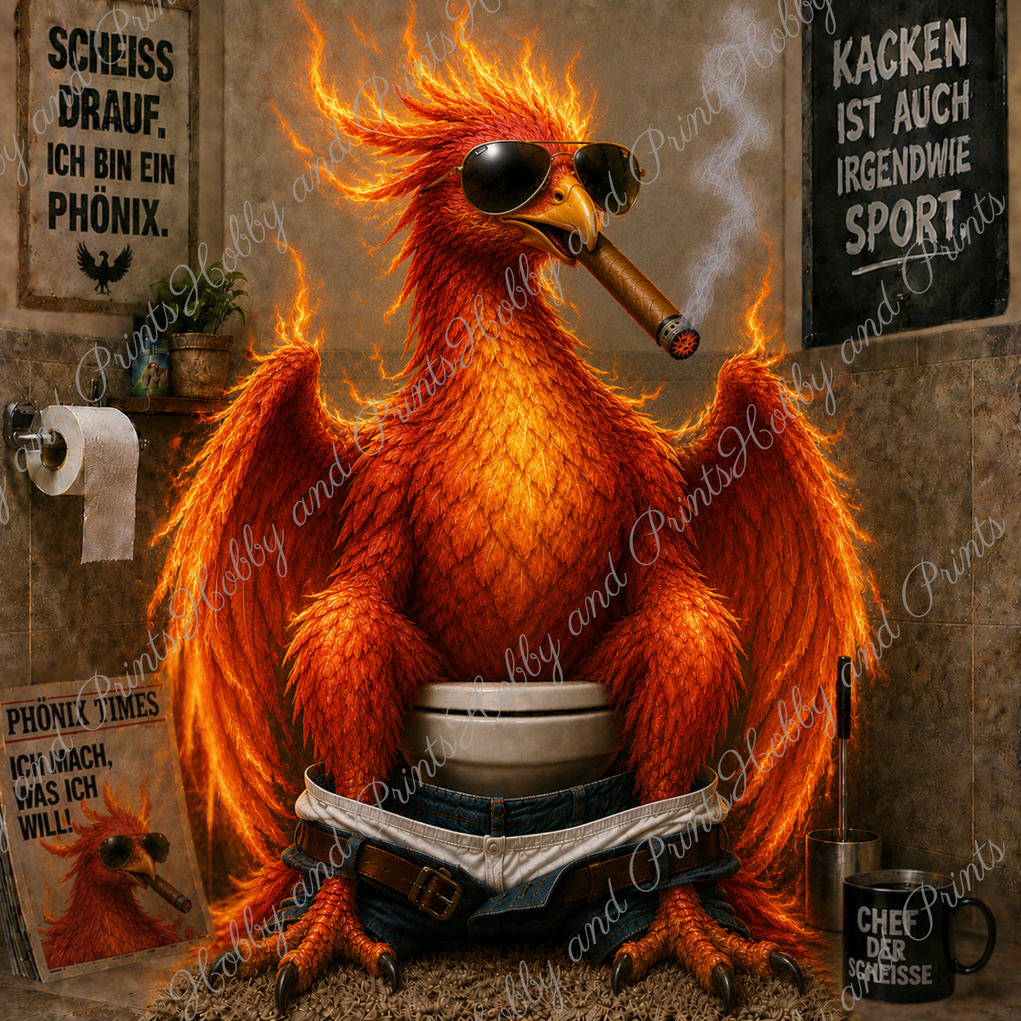 rauchender Phönix auf seinem Toilettenthron