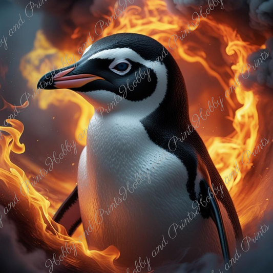 Pinguin im Flammenwirbel