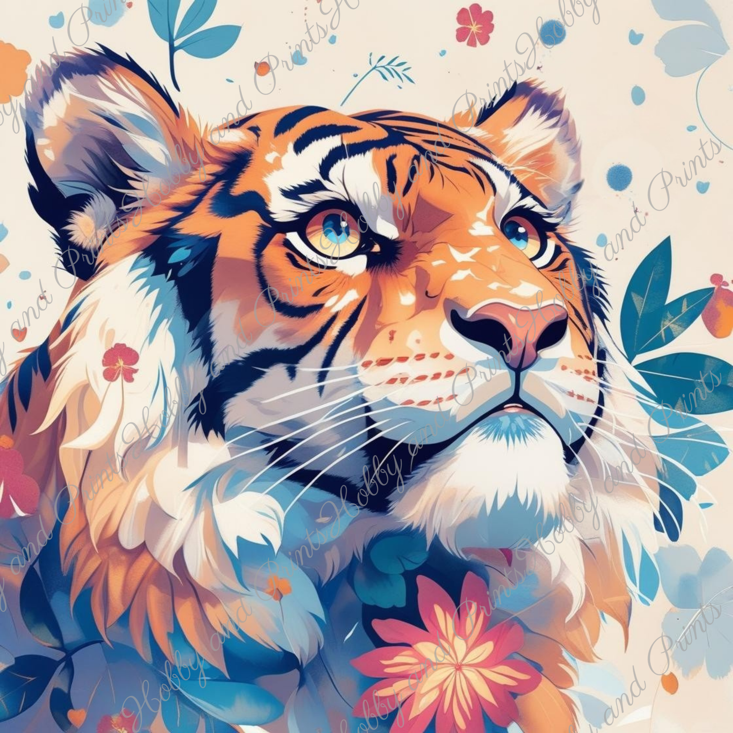 Kawaii Tigerkopf mit Blumen