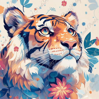 Kawaii Tigerkopf mit Blumen