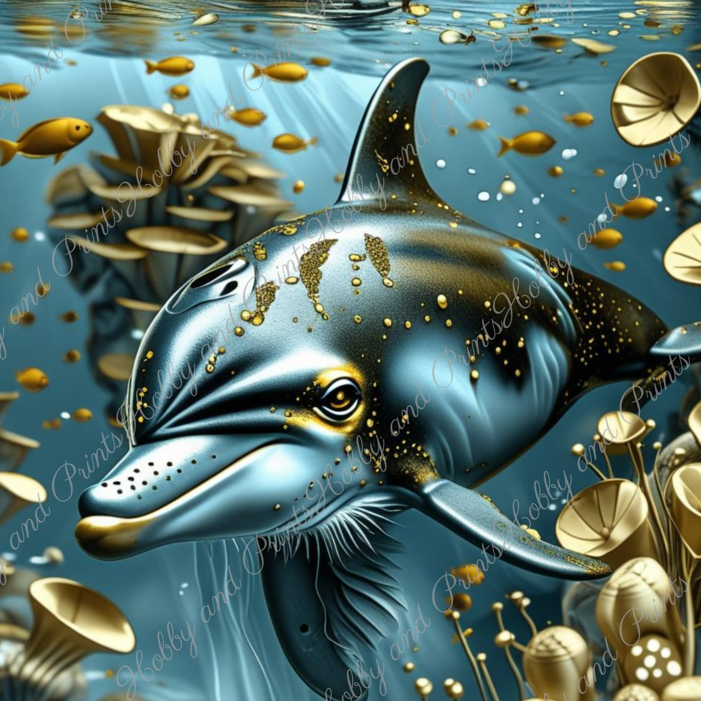 Majestätischer Delfin Plippi mit goldenen Akzenten
