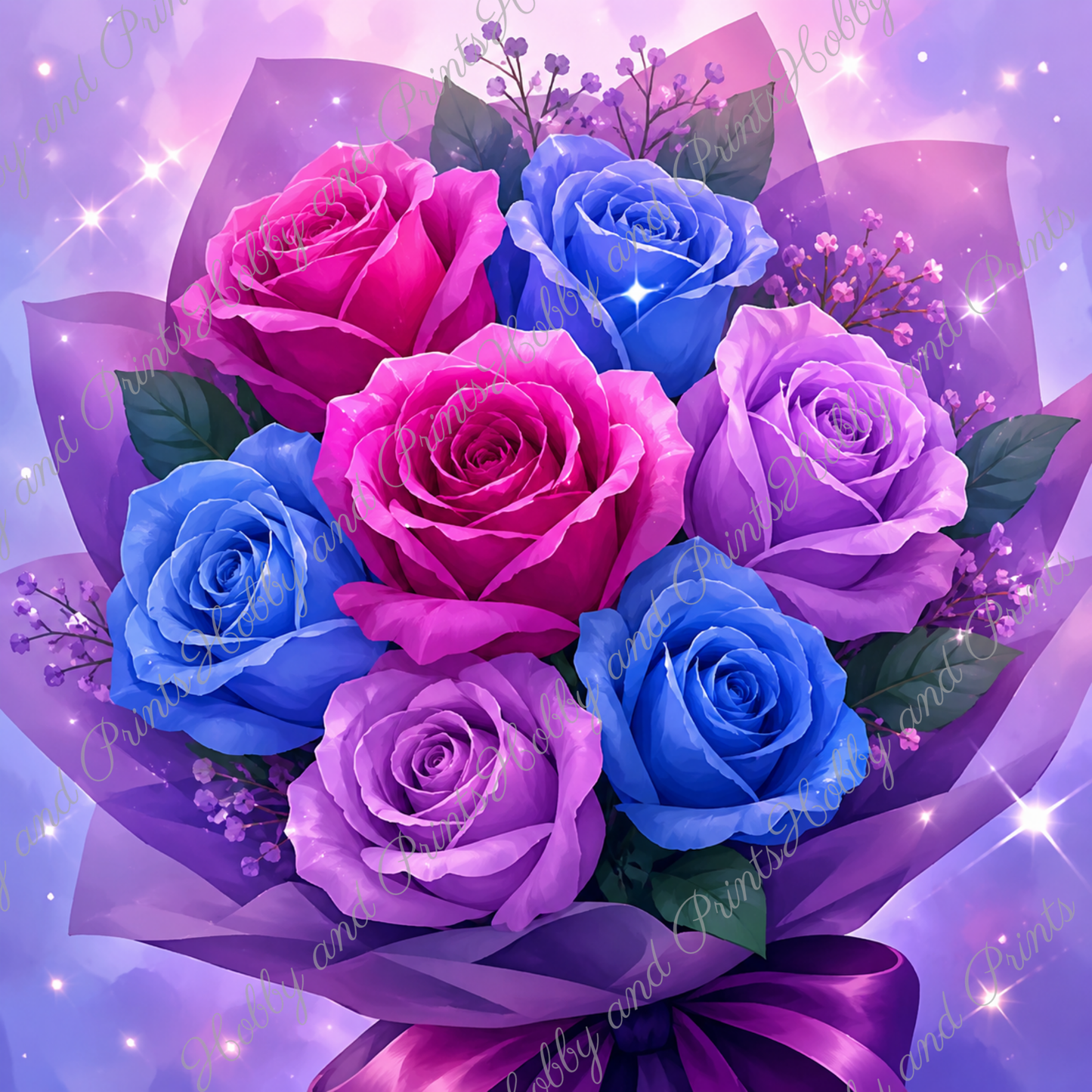 Rosenstrauß in Pink & Blau