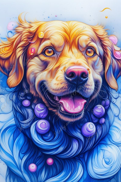 Bunter Hund in gelb blau