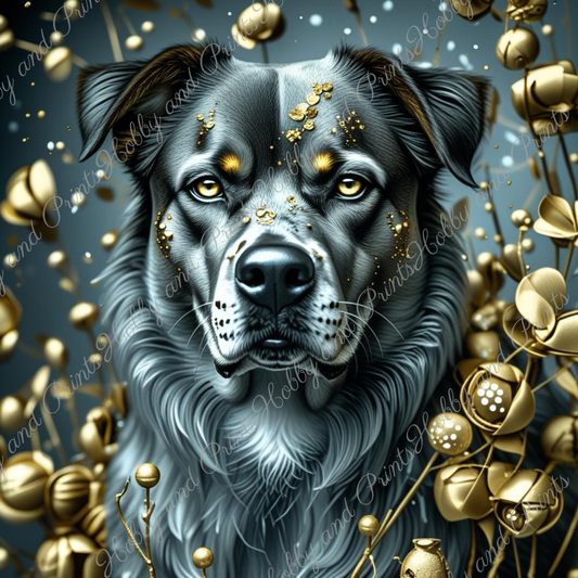 Majestätischer Hund Four mit goldenen Akzenten