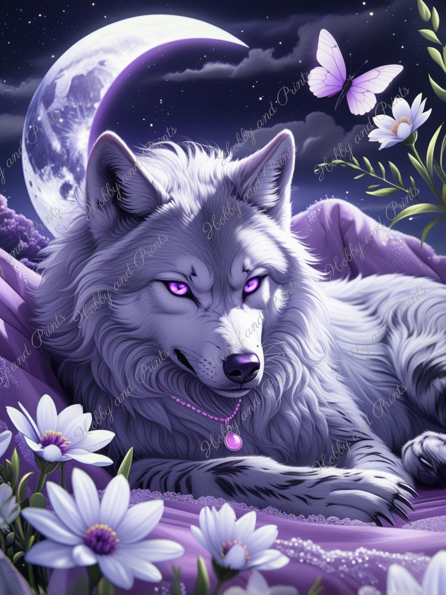 weißer Wolf bei Nacht