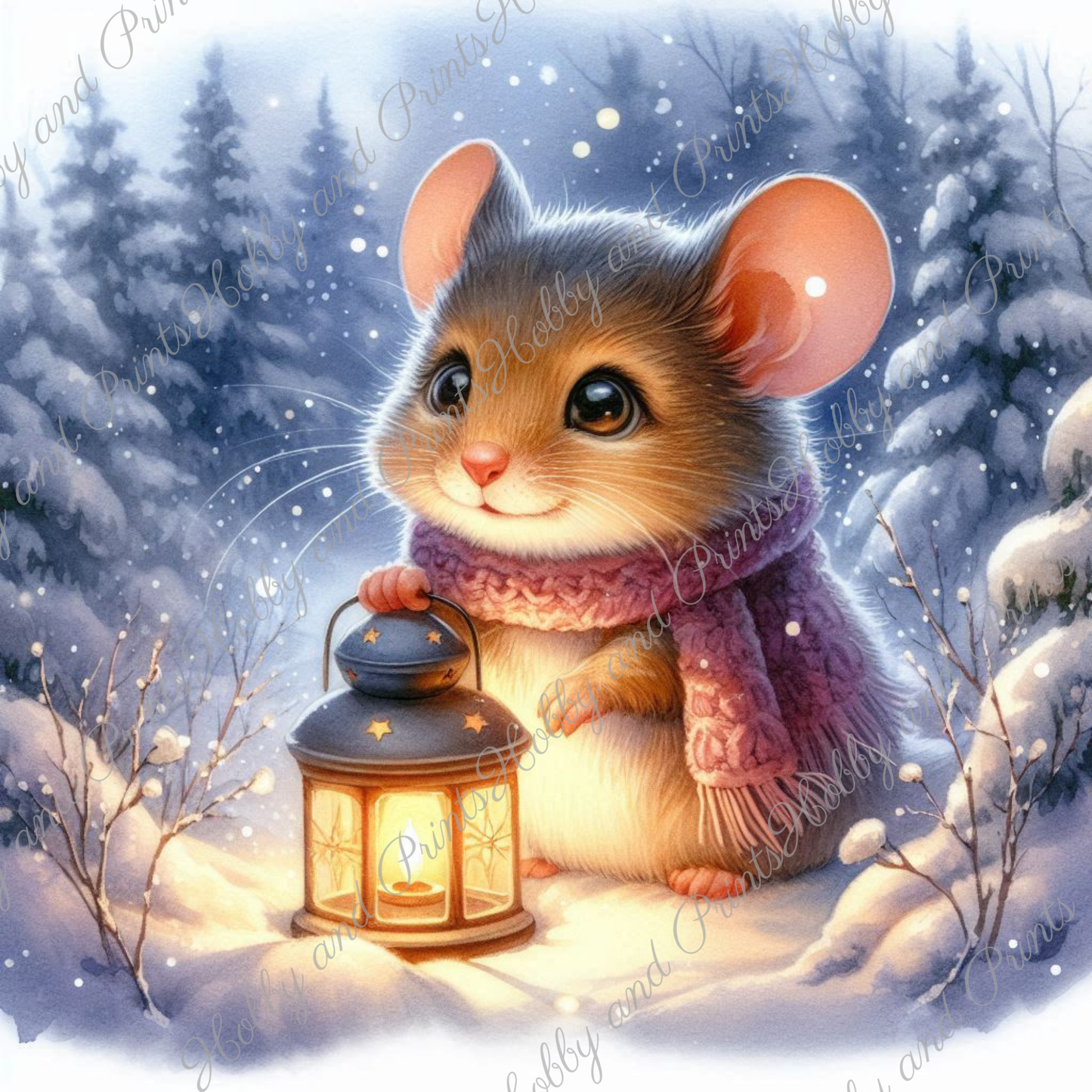 Wintermaus mit Laterne
