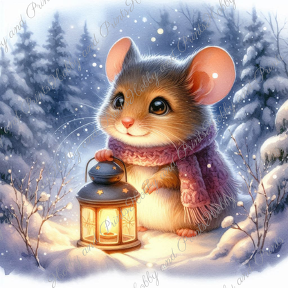 Wintermaus mit Laterne