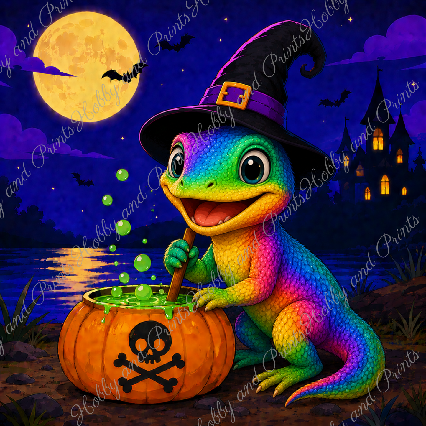 Halloween Echse mit Hexenhut