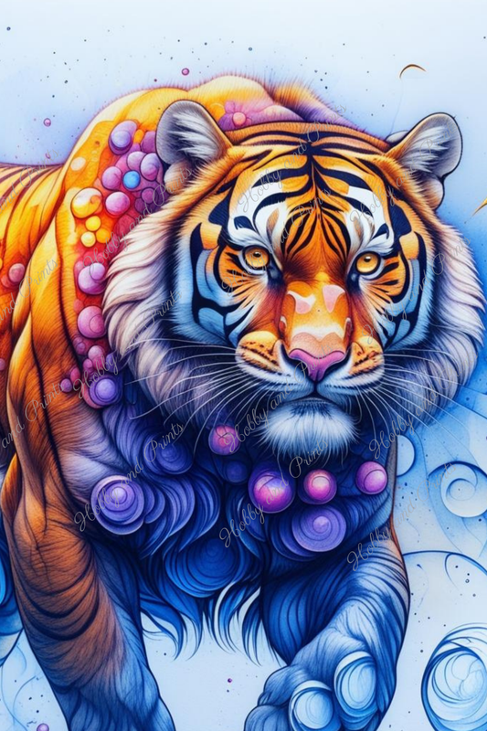 Bunter Tiger in gelb blau