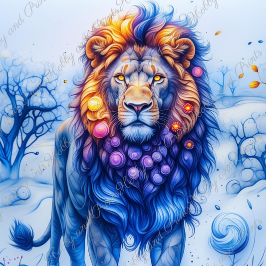 Bunter Löwe in gelb blau