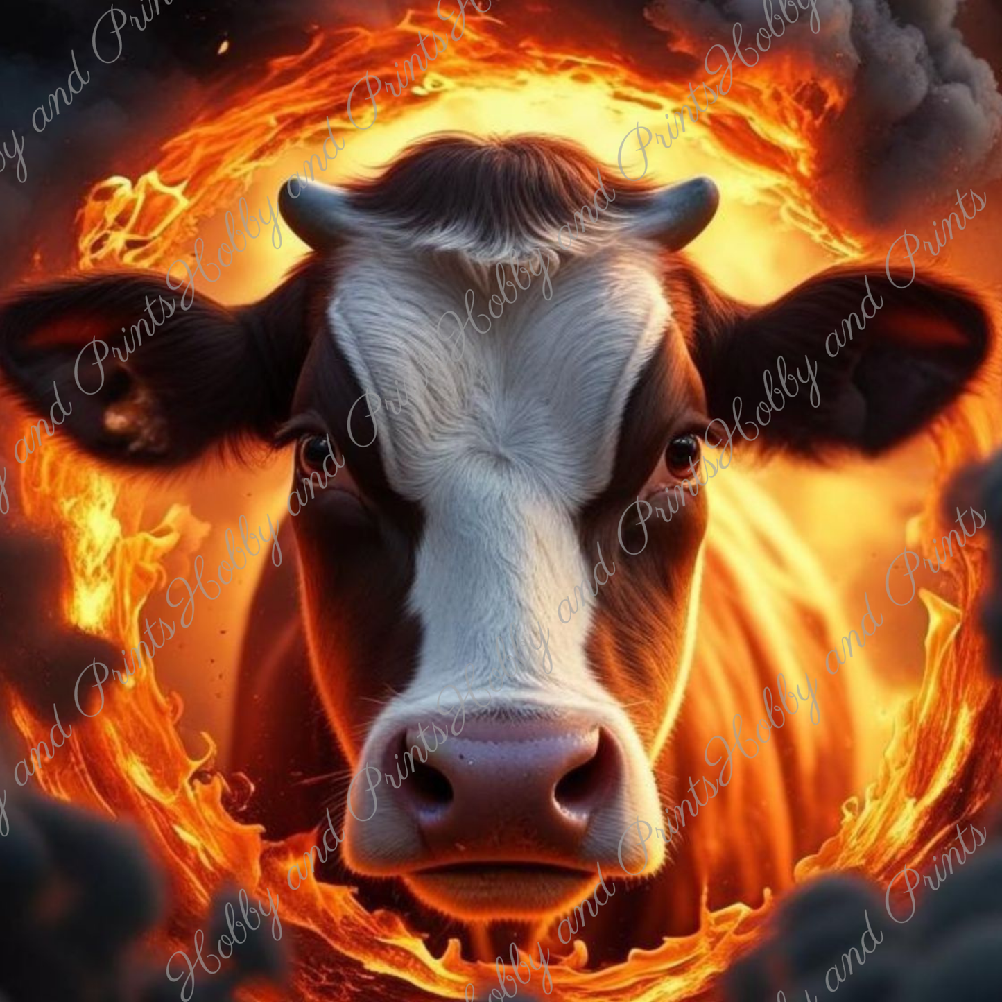 Kuh im Flammenwirbel
