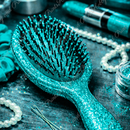 Türkise Glitzer Haarbürste – Luxus Beauty Glamour