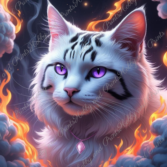 süße Katze im Flammenwirbel