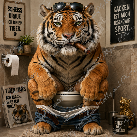 rauchender Tiger auf seinem Toilettenthron