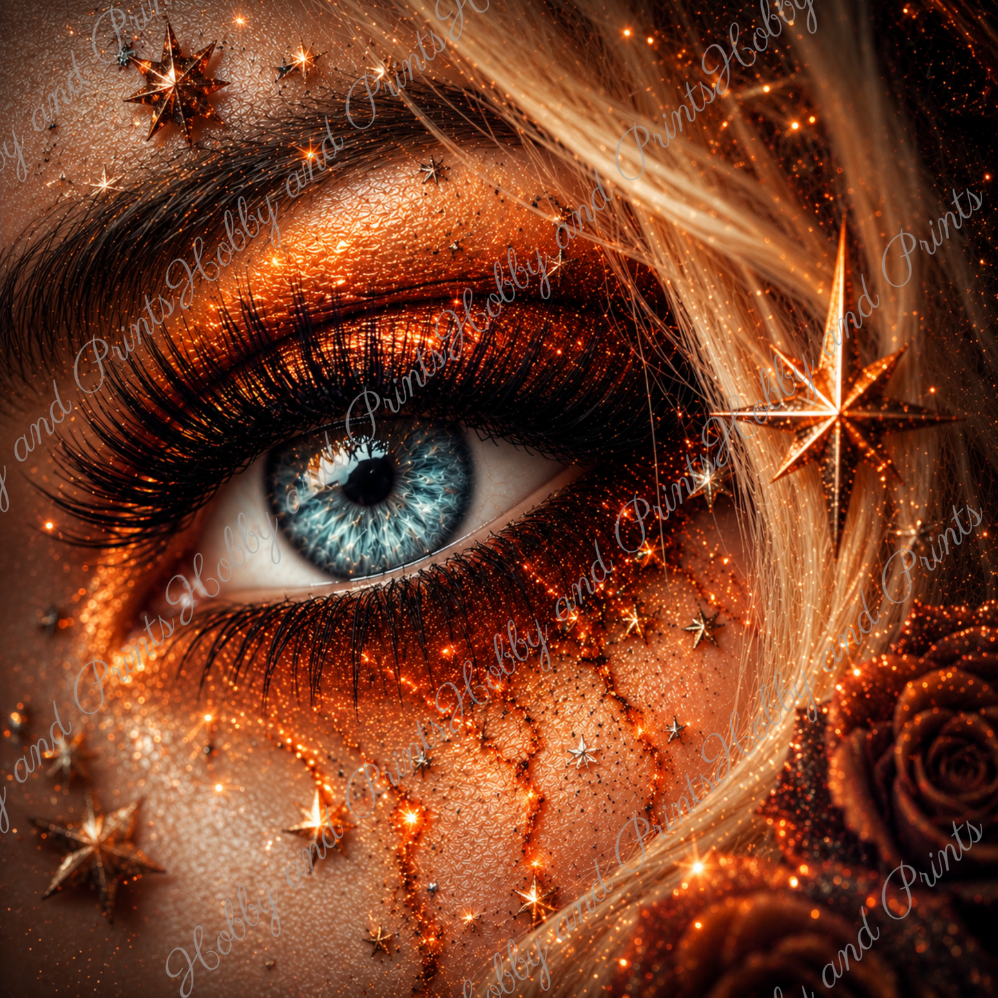 Gothic Auge mit orangenen Make-up & Rosen
