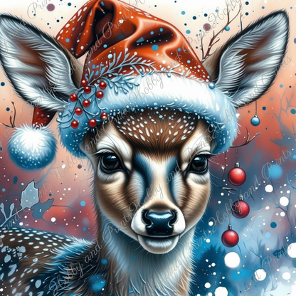 Reh August mit Weihnachtsmütze
