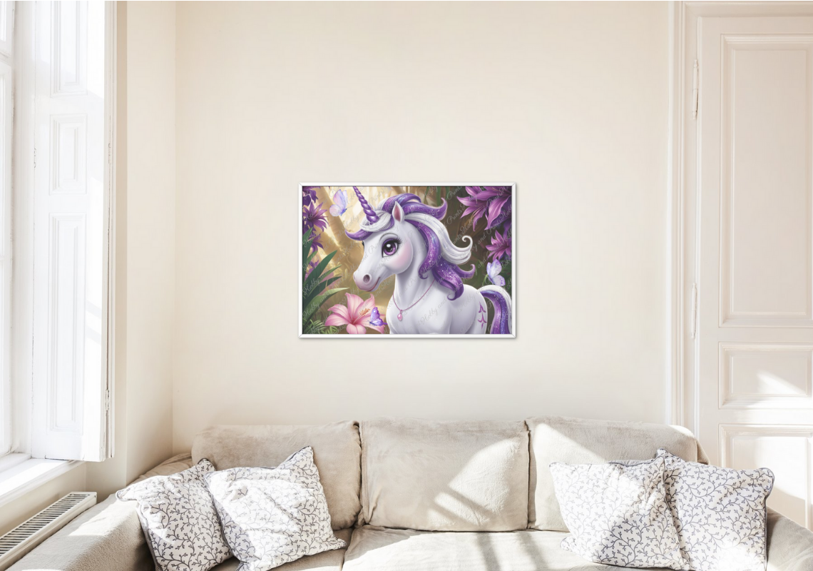Gloria - süßes Einhornkind mit violetten Horn und Strähnen