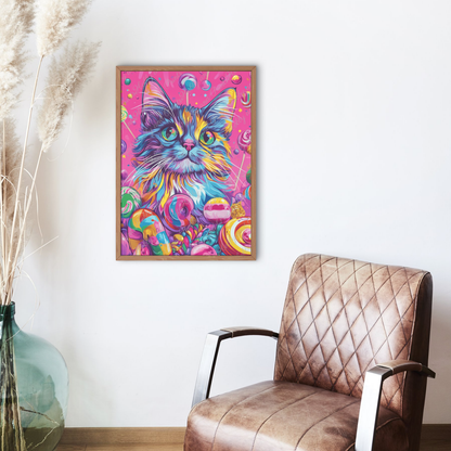 bunte Katze mit Süßigkeiten