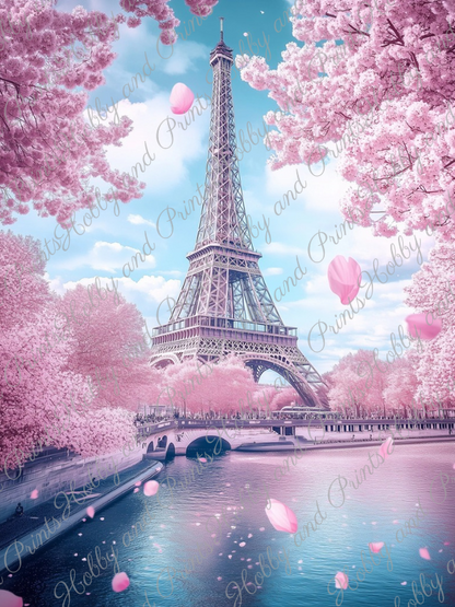 Eiffelturm in Paris mit Kirschblüten