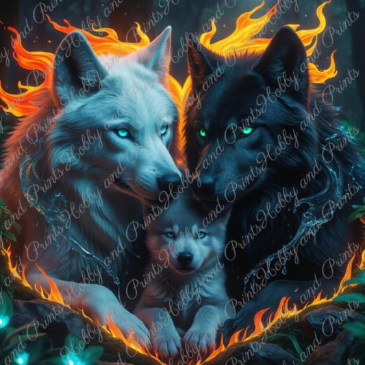 Wolfsfamilie im Flammenherz