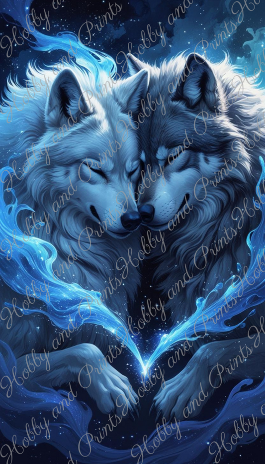 süßes Wolfspärchen im blauen Herz