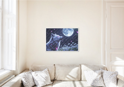 weißer Wolf unter Vollmond