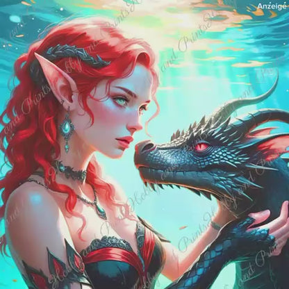 Wassernixe mit Drachen