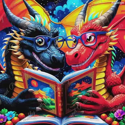 2 lesende Drachen